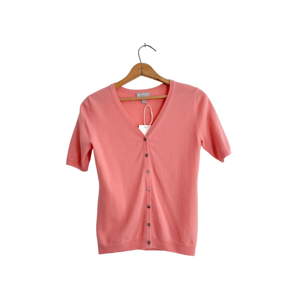 Pure Collection Cashmere Short Sleeve Cardigan Sweater • Coral Pink •‎ US 2